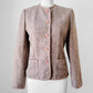 1960s - 1970s Beige Grey Oatmeal Tone Fitted Short-Waisted Trimmed Wool Blend Jacket Blazer - XS/S