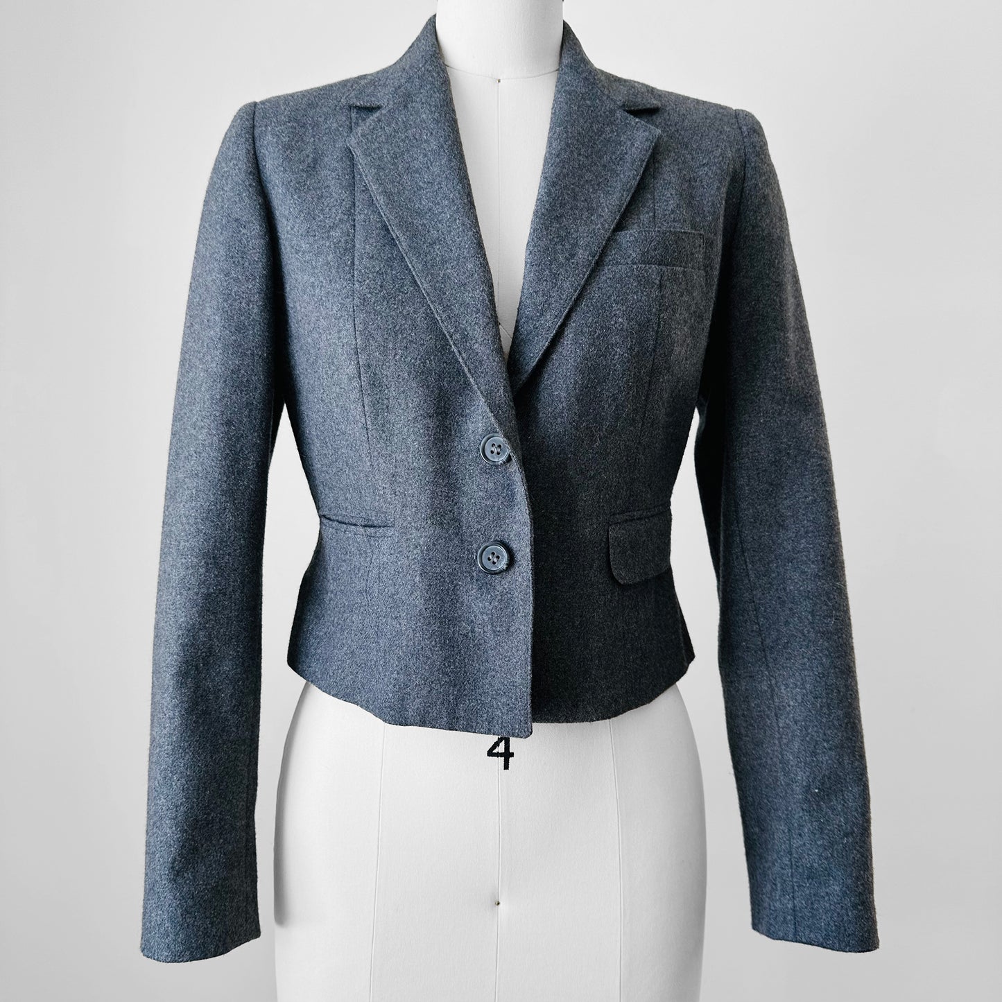 1970s Grey Wool Lined Crop Pleated Back Fitted Blazer Jacket - XXS / XS