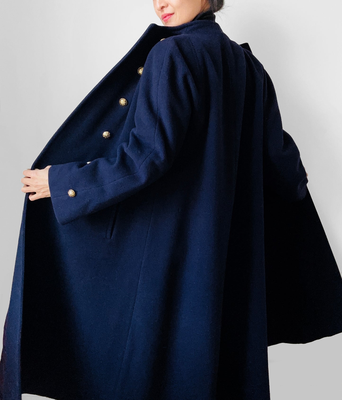 1960s Navy Blue Naval Military Style Double-Breasted Wool Coat - S/M