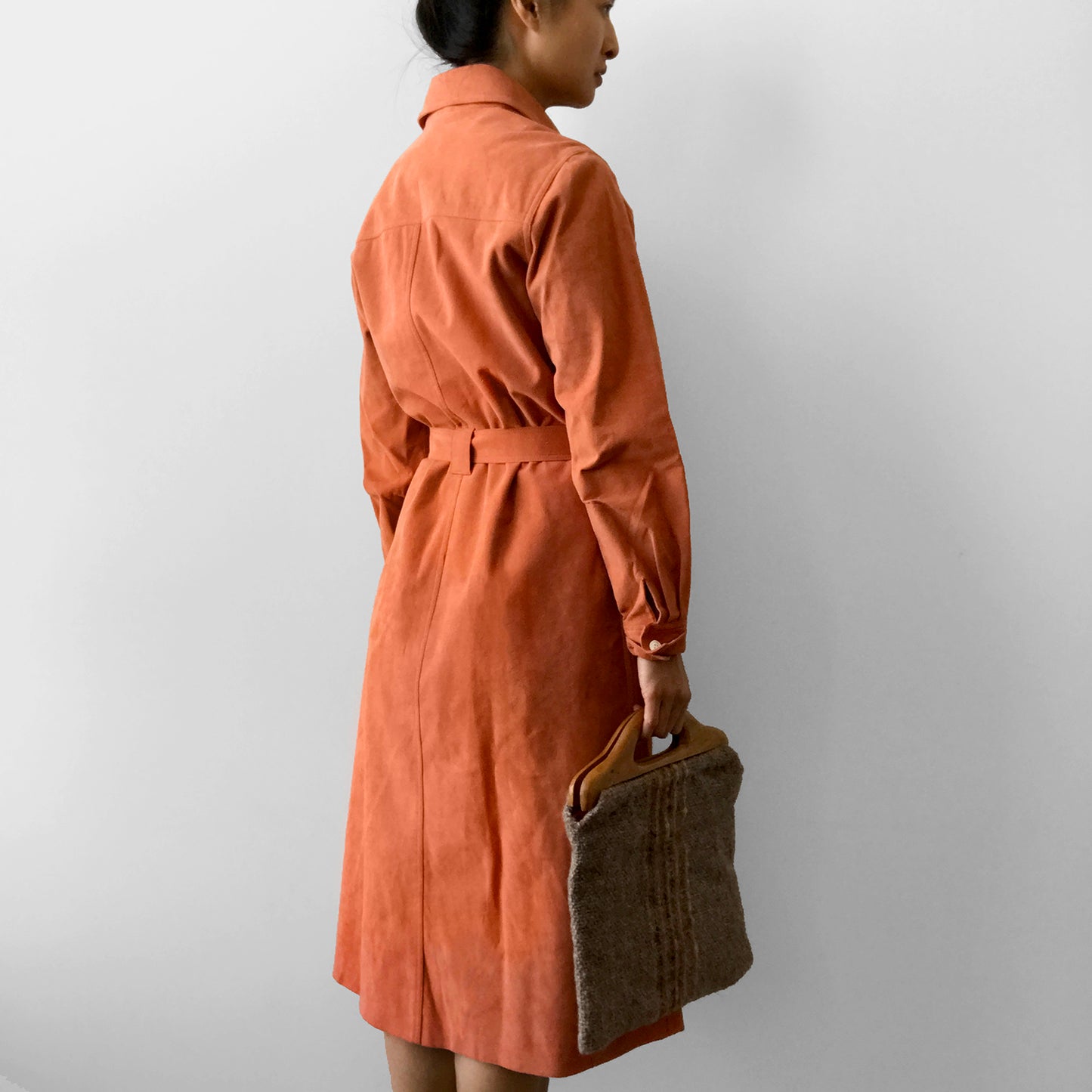 1970s Peachy Water-Resistant Breathable Button-Up Micro Suede Dress