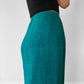 1970s Teal Woven Silk Knit Elastic-Waist Fitted Skirt