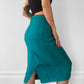 1970s Teal Woven Silk Knit Elastic-Waist Fitted Skirt