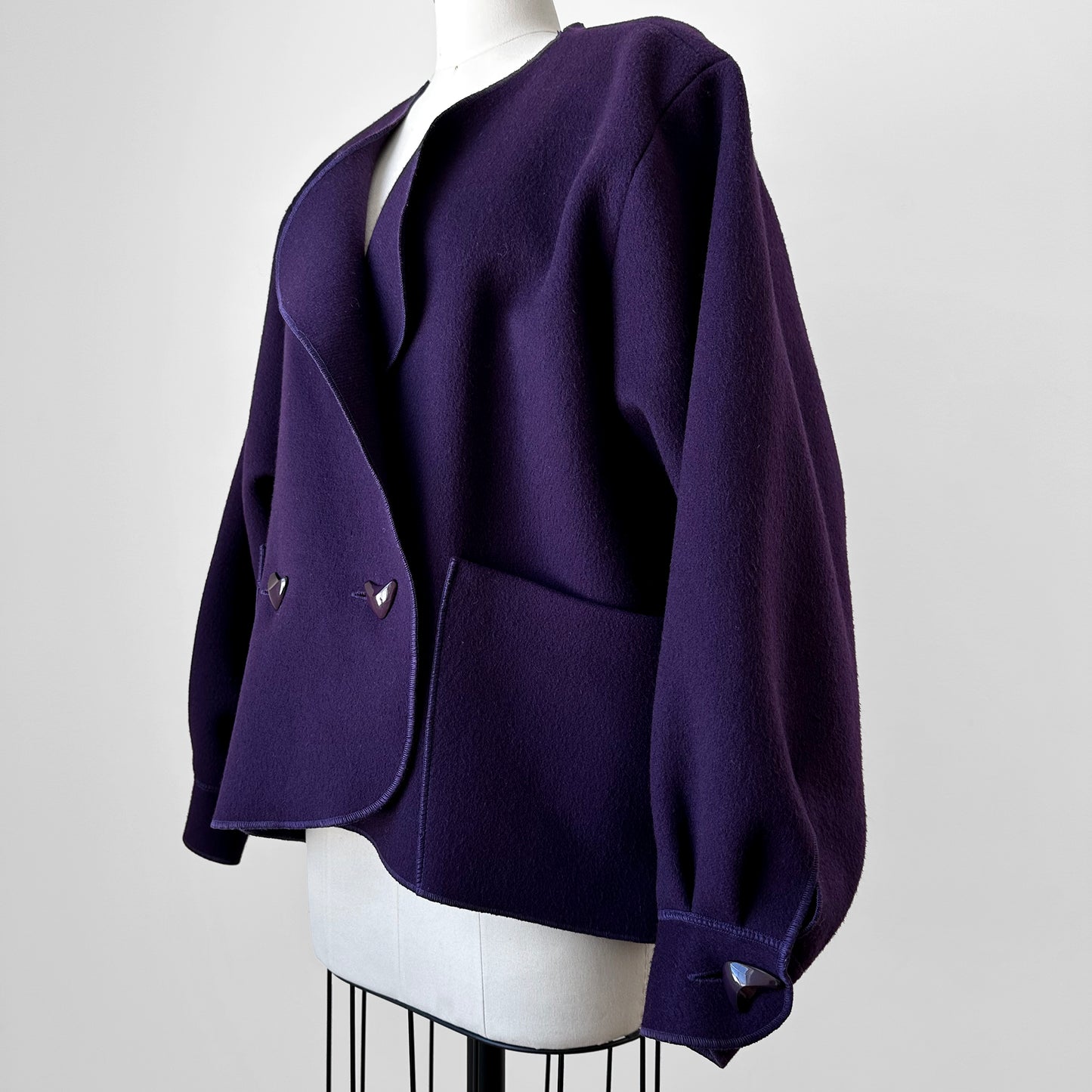 1980s - 1990s Eggplant Purple Wool Felt Relaxed Fit Statement Jacket - O/S