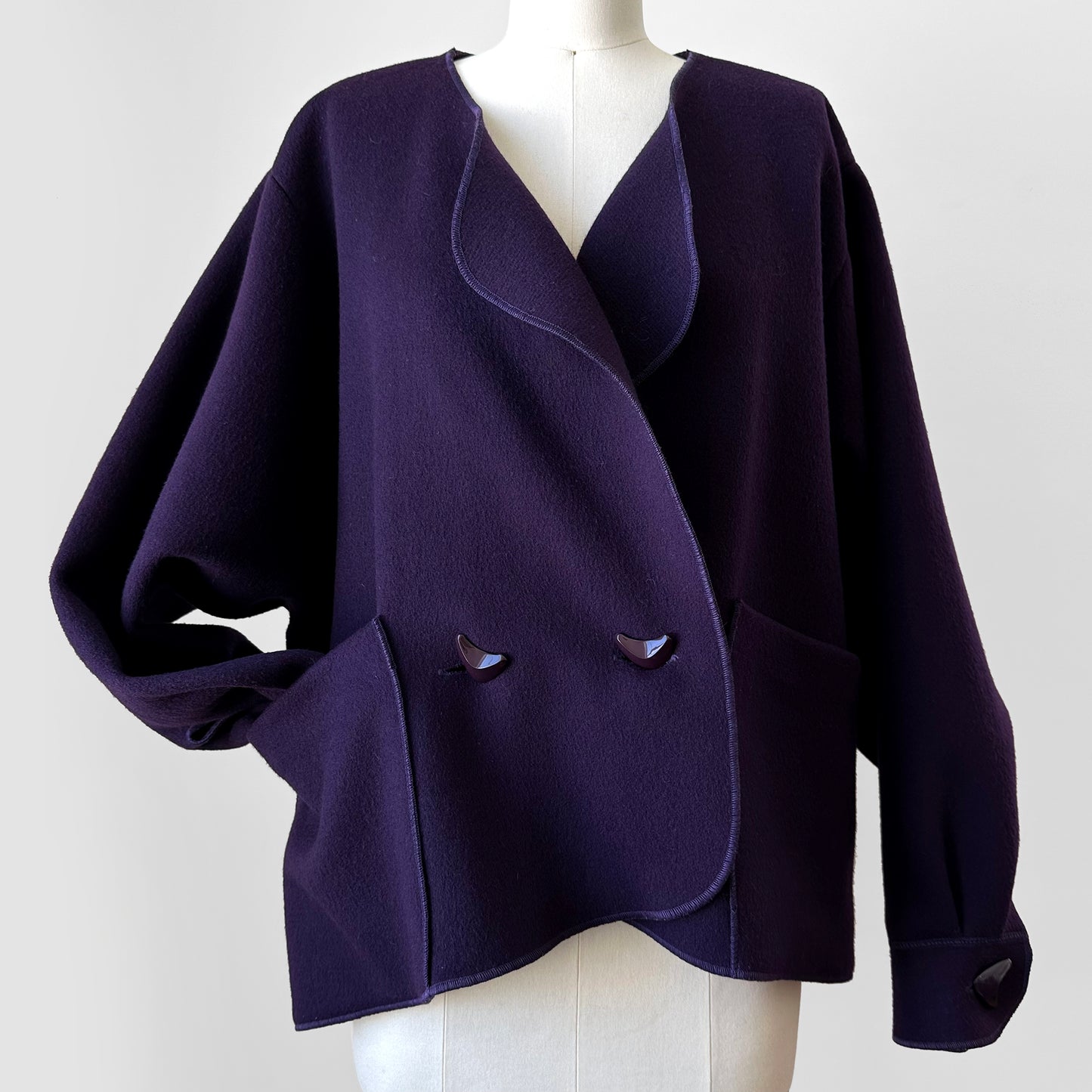 1980s - 1990s Eggplant Purple Wool Felt Relaxed Fit Statement Jacket - O/S