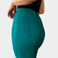 1970s Teal Woven Silk Knit Elastic-Waist Fitted Skirt