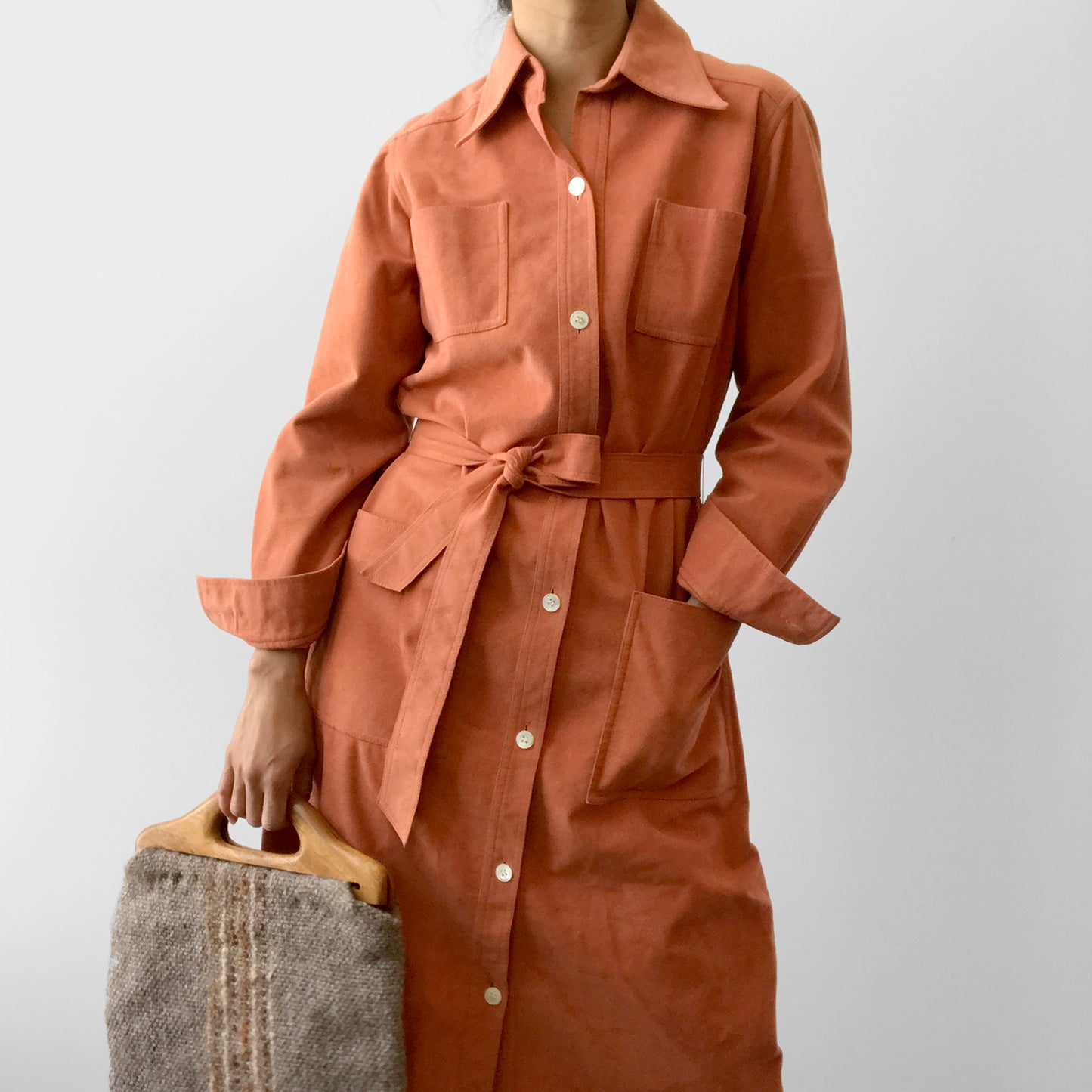 1970s Peachy Water-Resistant Breathable Button-Up Micro Suede Dress