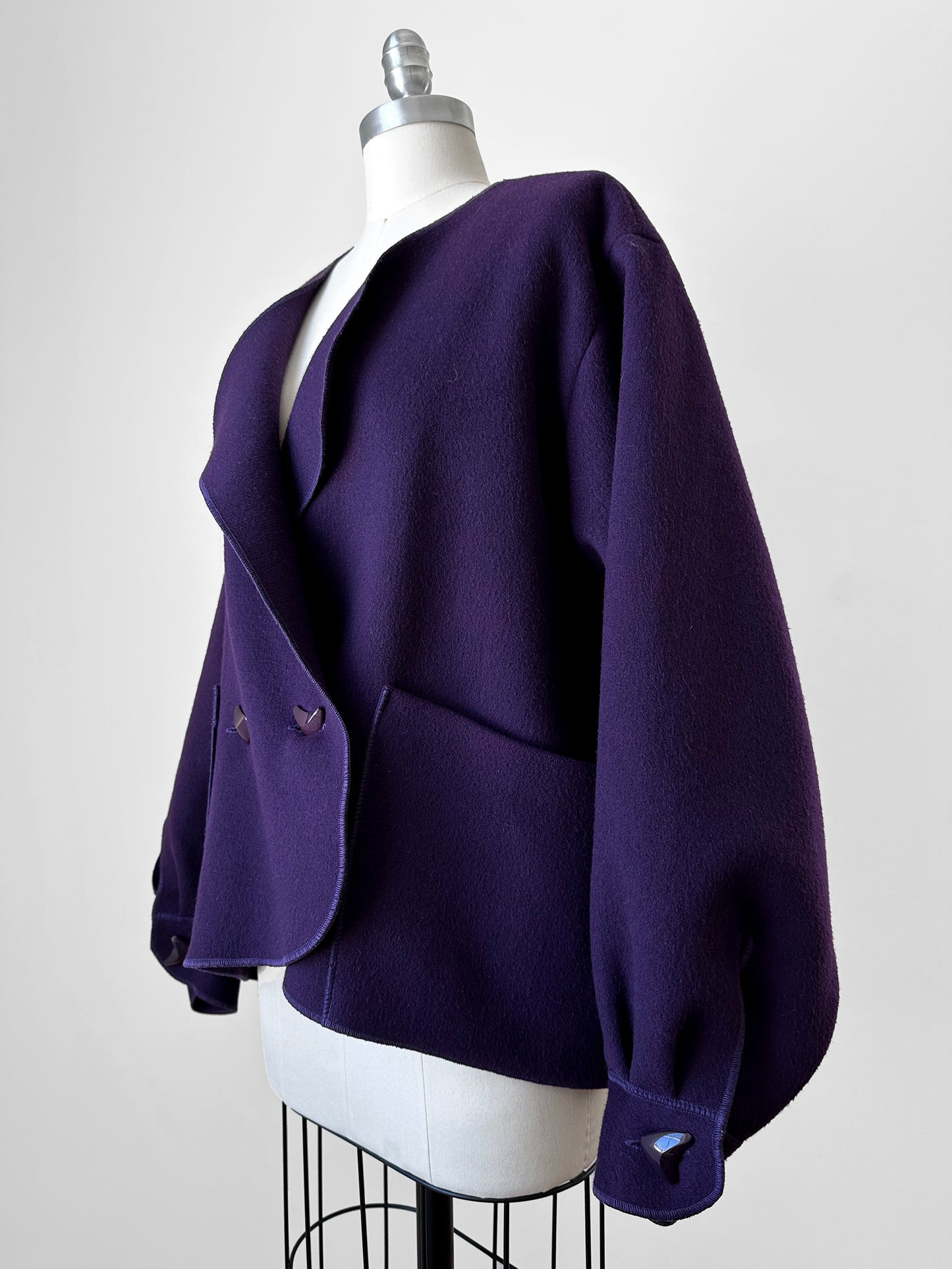 1980s - 1990s Eggplant Purple Wool Felt Relaxed Fit Statement Jacket - O/S