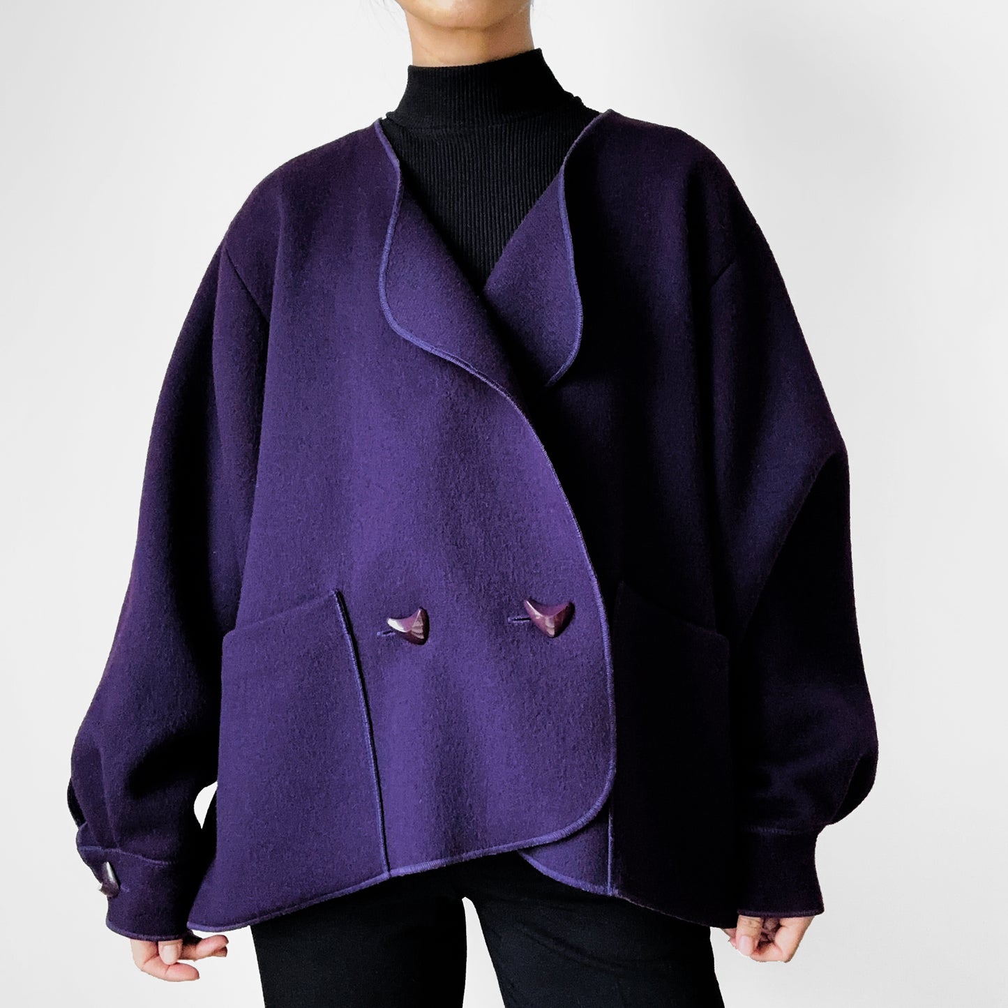 1980s - 1990s Eggplant Purple Wool Felt Relaxed Fit Statement Jacket - O/S