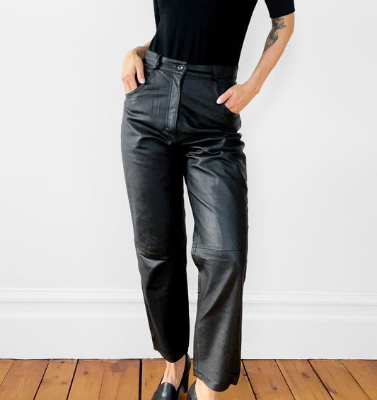 1990s Lined Black Leather Pants