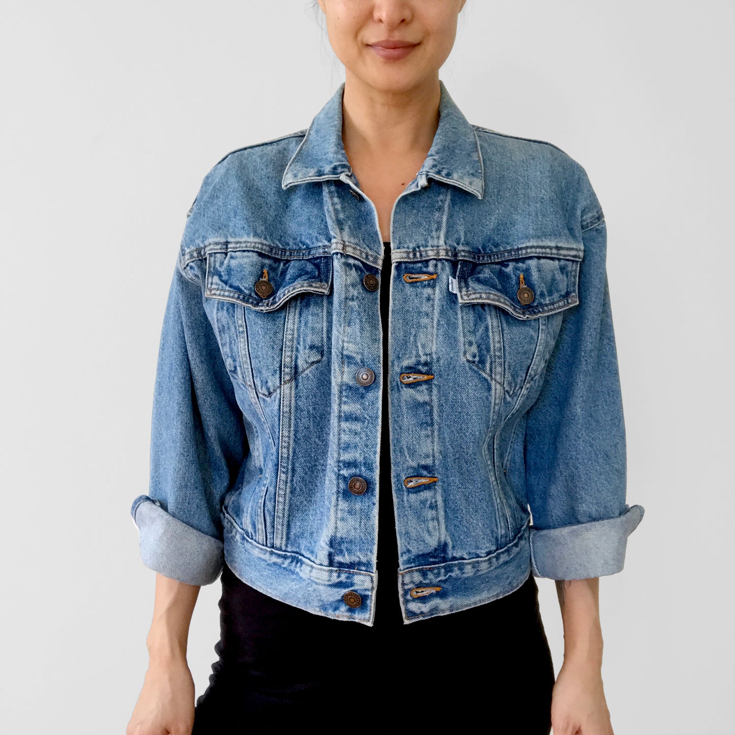 1980s White-Tab Levi's, Crop Medium-Wash Denim Jean Jacket