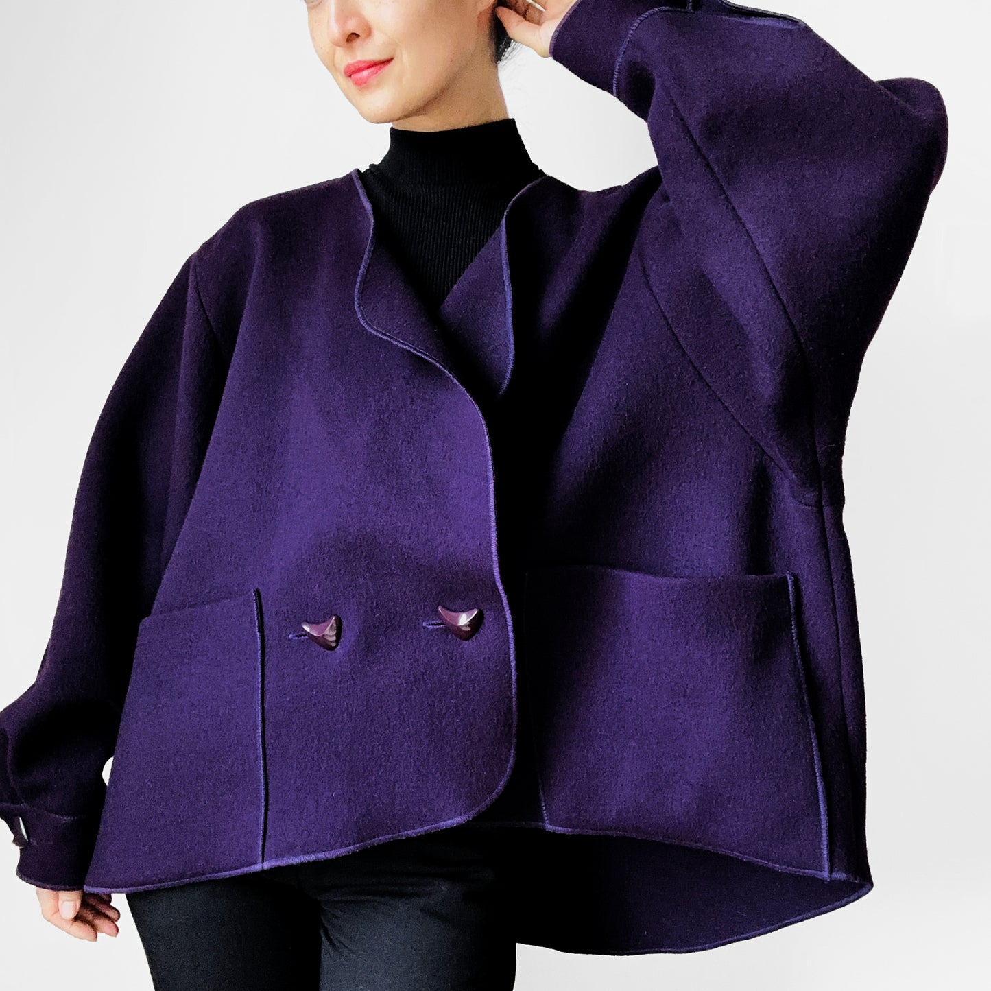 1980s - 1990s Eggplant Purple Wool Felt Relaxed Fit Statement Jacket - O/S