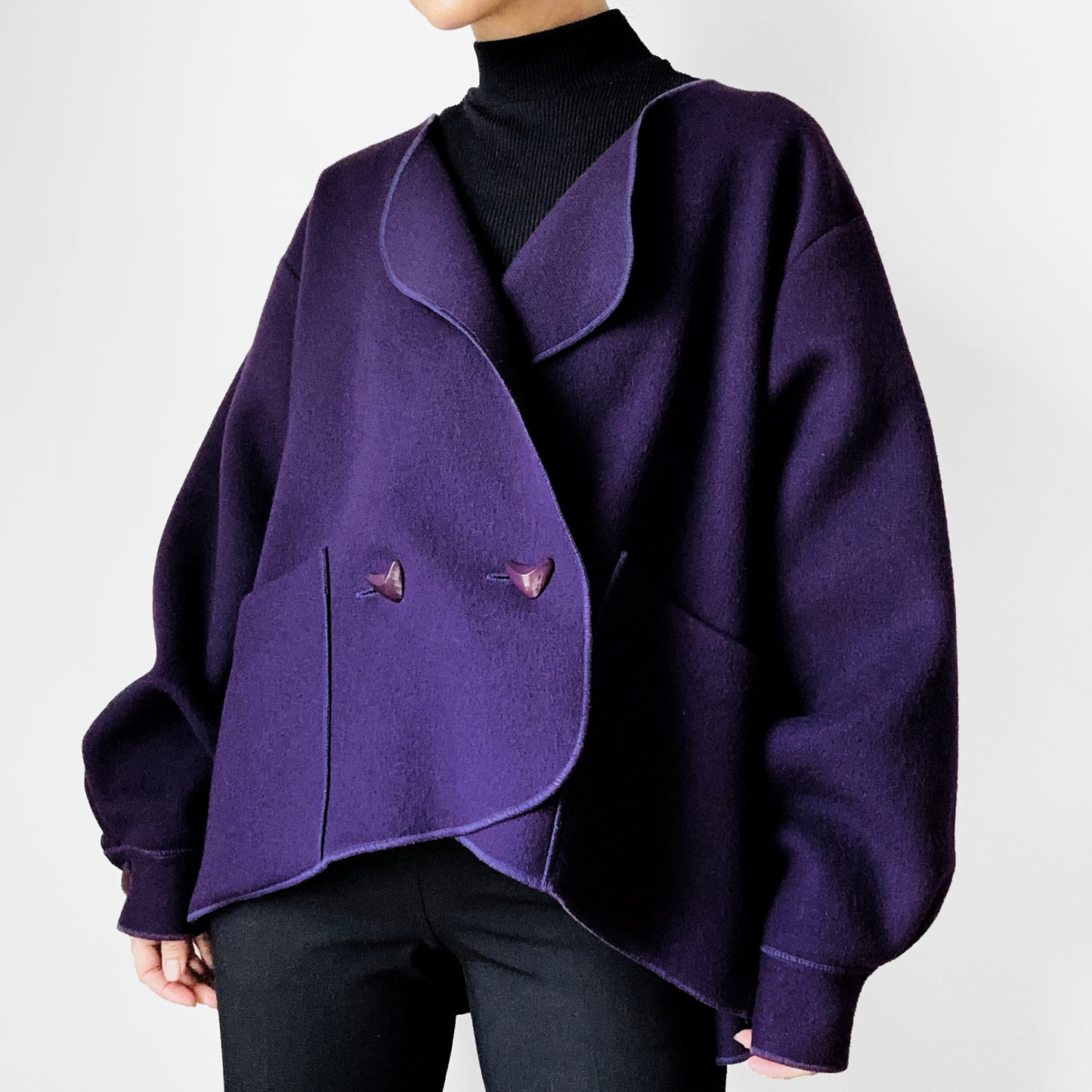 1980s - 1990s Eggplant Purple Wool Felt Relaxed Fit Statement Jacket - O/S