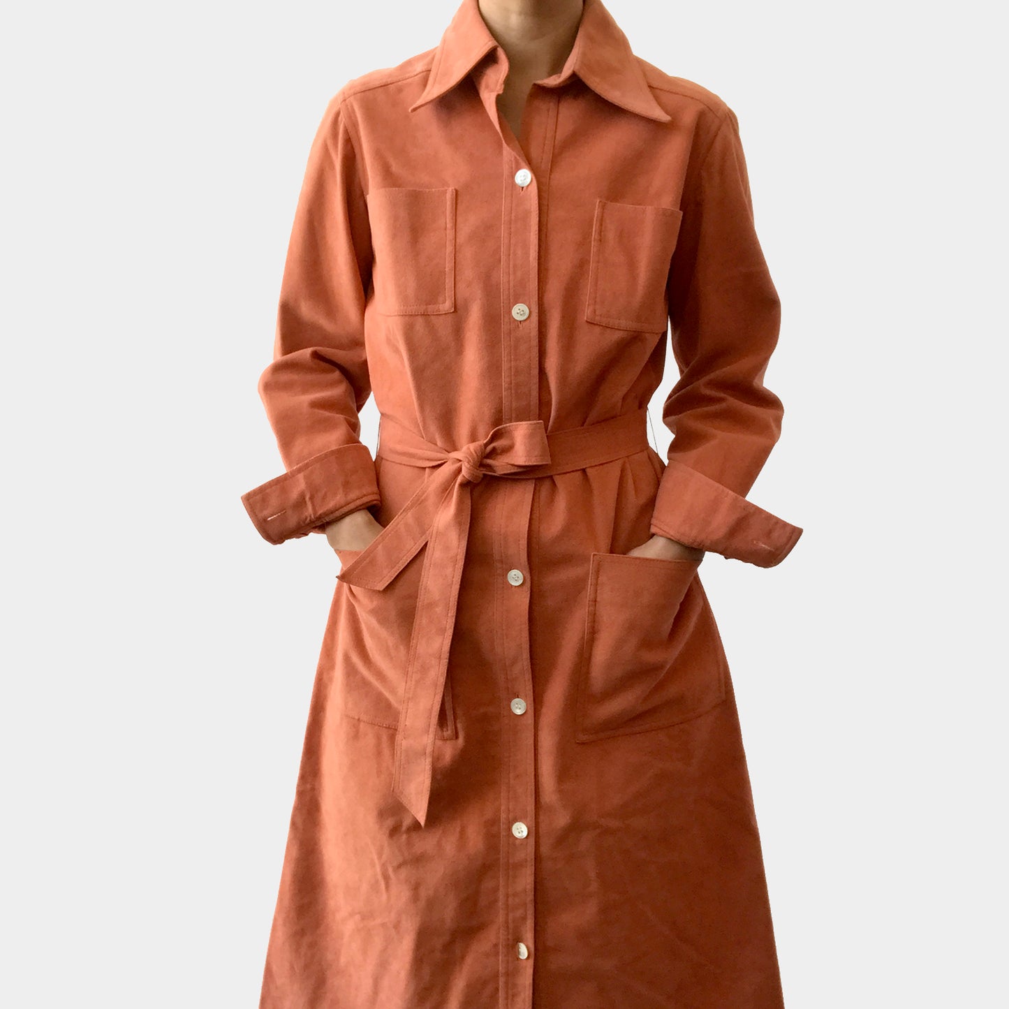 1970s Peachy Water-Resistant Breathable Button-Up Micro Suede Dress