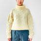 Cream Butter-Yellow Hand-Knit Handmade Turtleneck Pullover Jumper Sweater