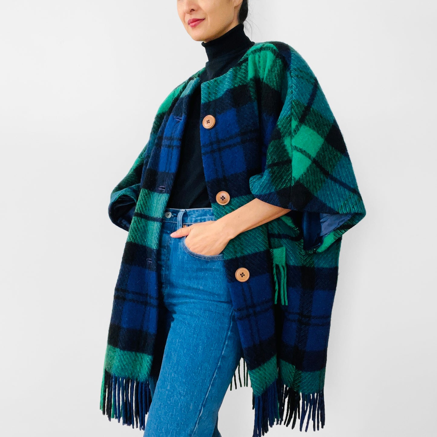 1960s Handmade Irish Wool Plaid Blanket Coat