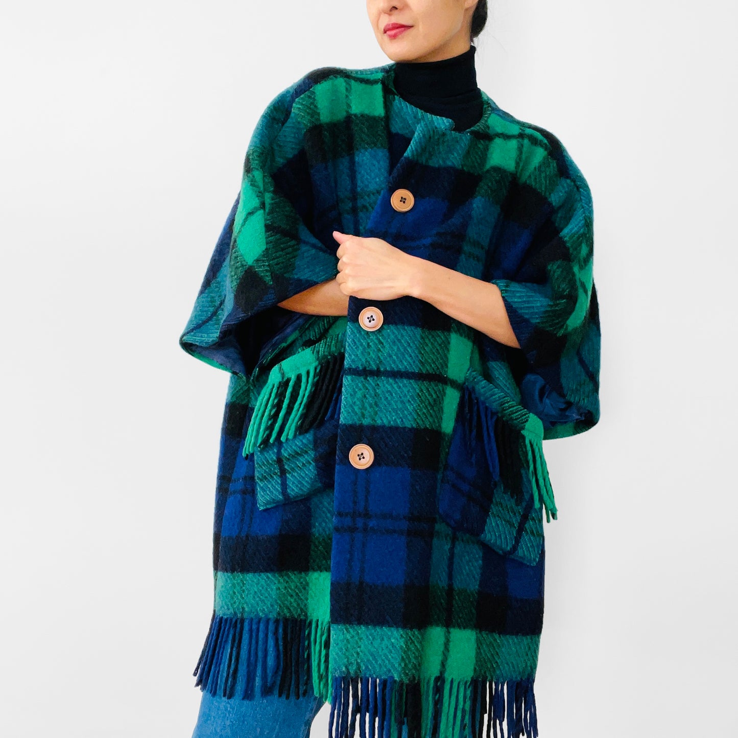 1960s Handmade Irish Wool Plaid Blanket Coat