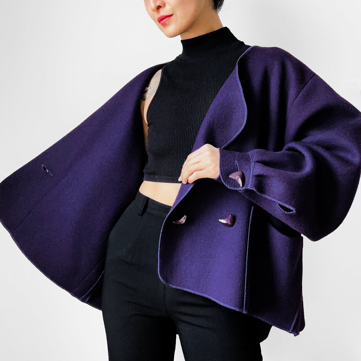 1980s - 1990s Eggplant Purple Wool Felt Relaxed Fit Statement Jacket - O/S