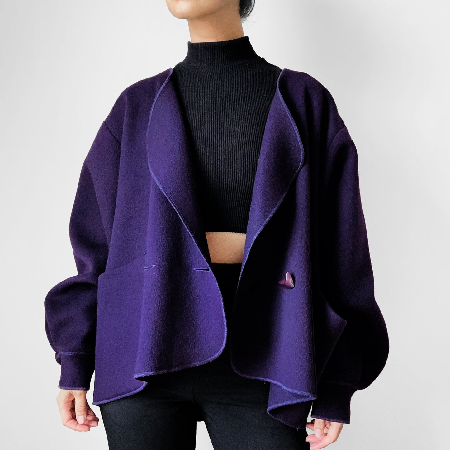 1980s - 1990s Eggplant Purple Wool Felt Relaxed Fit Statement Jacket - O/S