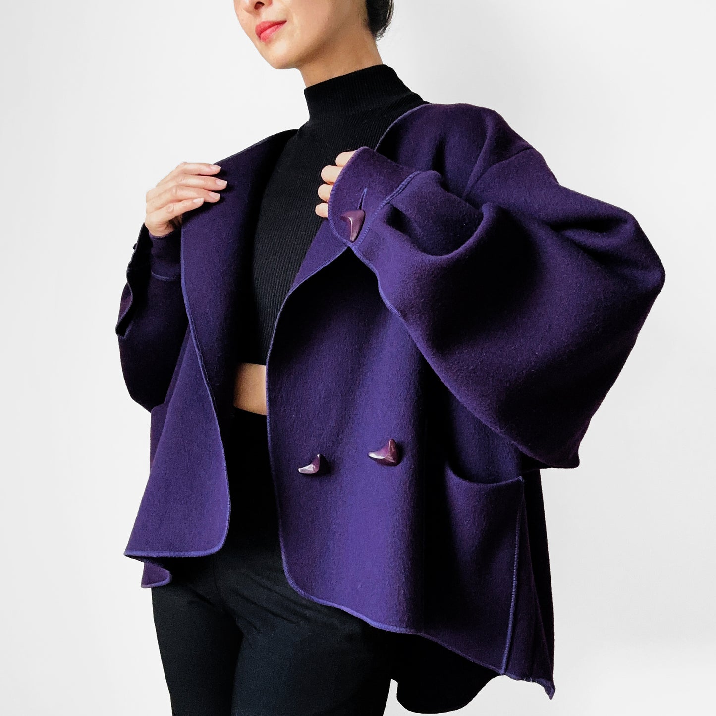 1980s - 1990s Eggplant Purple Wool Felt Relaxed Fit Statement Jacket - O/S