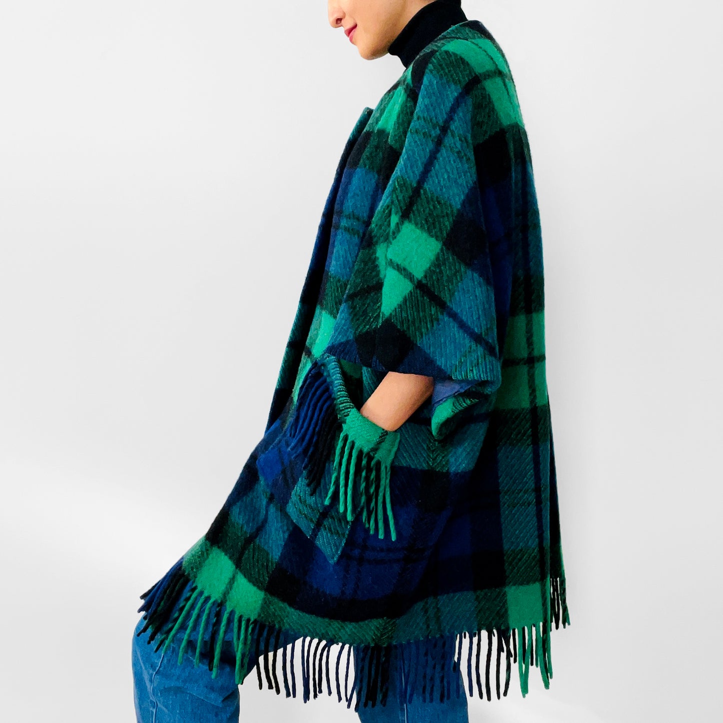 1960s Handmade Irish Wool Plaid Blanket Coat