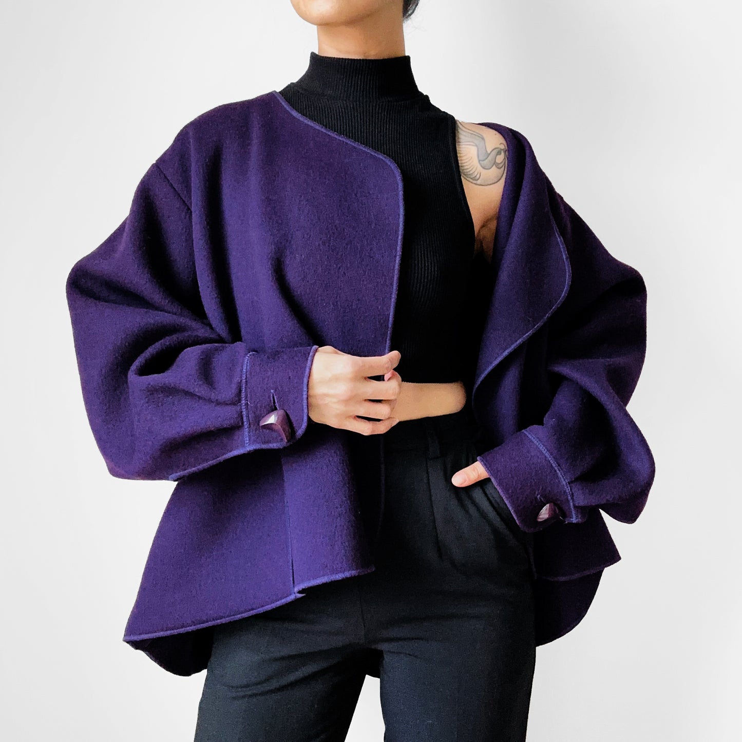 1980s - 1990s Eggplant Purple Wool Felt Relaxed Fit Statement Jacket - O/S