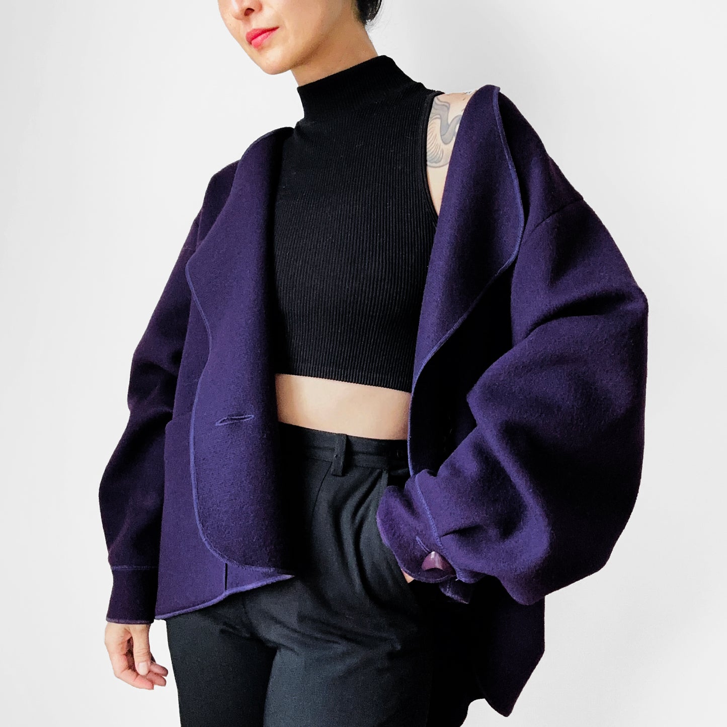 1980s - 1990s Eggplant Purple Wool Felt Relaxed Fit Statement Jacket - O/S