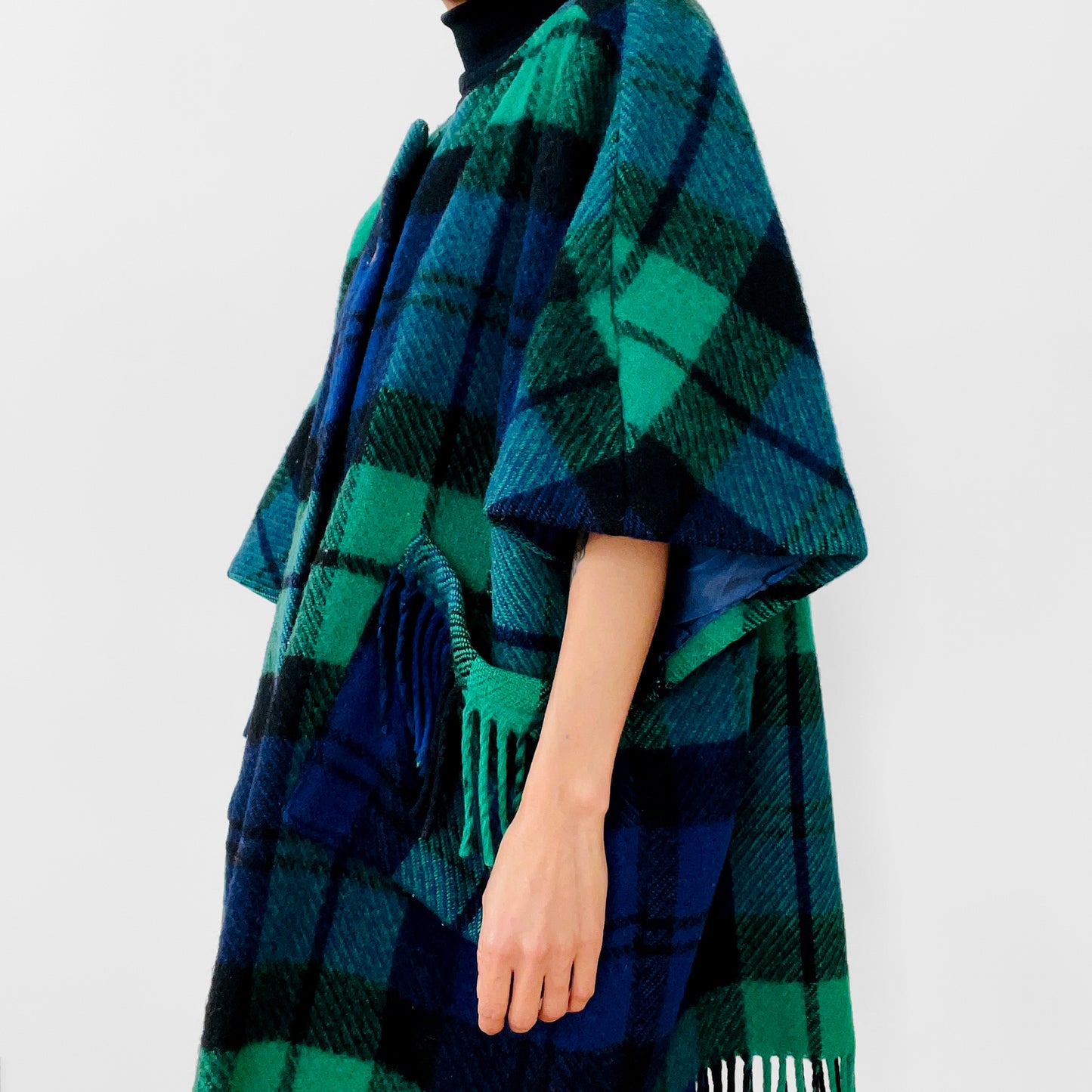 1960s Handmade Irish Wool Plaid Blanket Coat