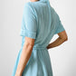 1960s Turquoise Button-Front Tied-Waist Short-Sleeve Textured Knit Dress - Sz. S