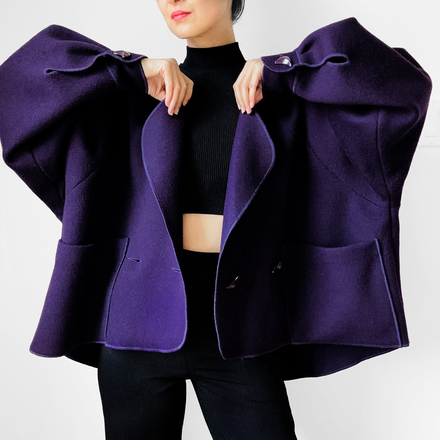 1980s - 1990s Eggplant Purple Wool Felt Relaxed Fit Statement Jacket - O/S