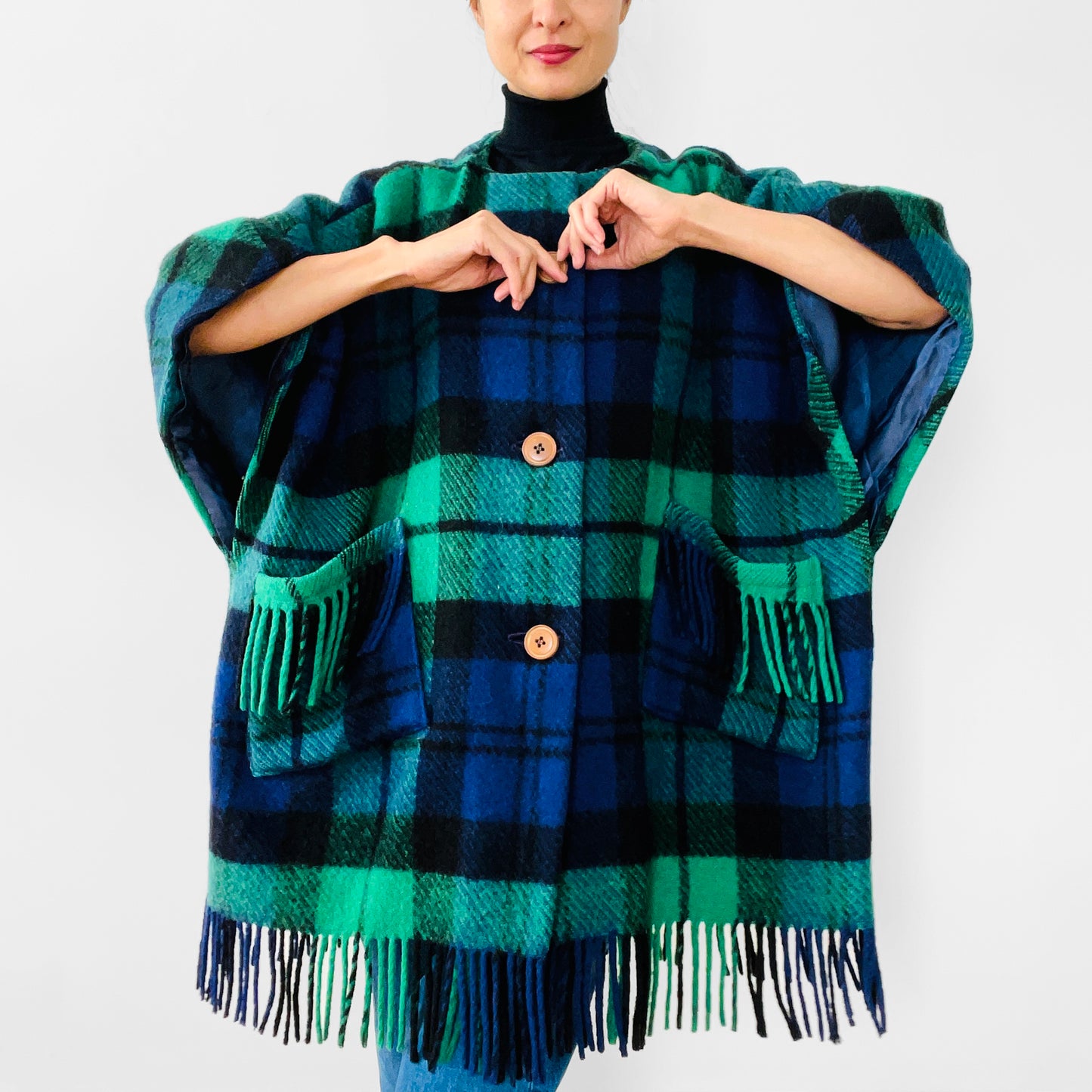 1960s Handmade Irish Wool Plaid Blanket Coat