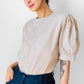 1980s Beige Taupe Grey Embroidered Puff Sleeve Cotton Blouse Top - S/M