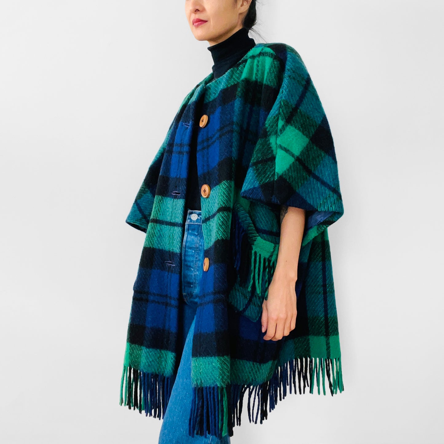 1960s Handmade Irish Wool Plaid Blanket Coat