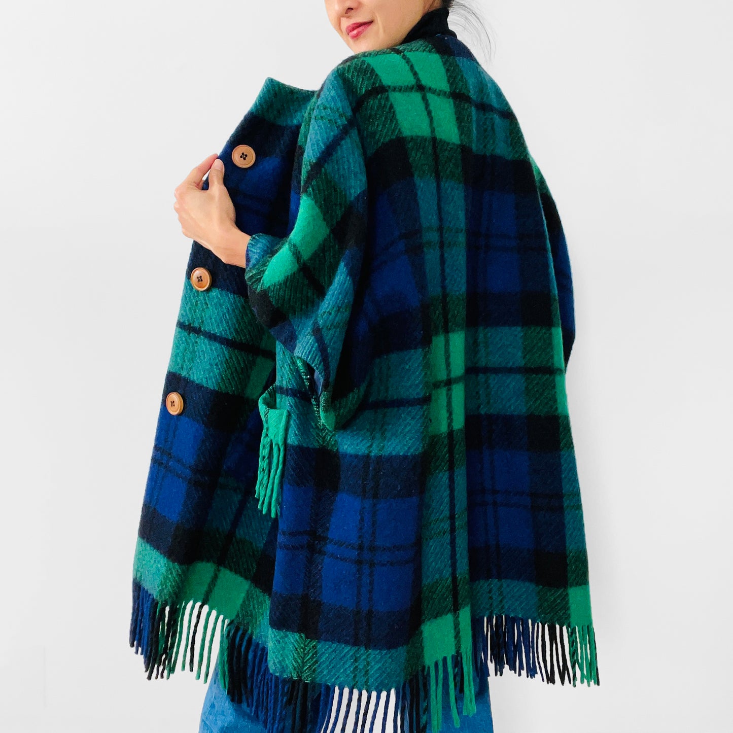 1960s Handmade Irish Wool Plaid Blanket Coat