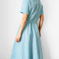 1960s Turquoise Button-Front Tied-Waist Short-Sleeve Textured Knit Dress - Sz. S