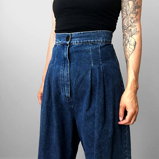 Vintage Pleated Wide-Legged High-Waisted Balloon Denim Jean