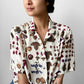Off-White Button-Front Collared Short-Sleeve Autumn Patterned Leaf Shirt