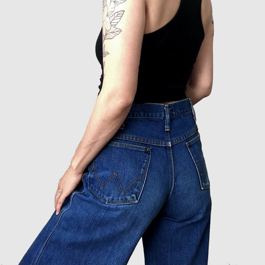 1970s High-Waisted Wide-Legged Denim Wrangler Blue Jeans