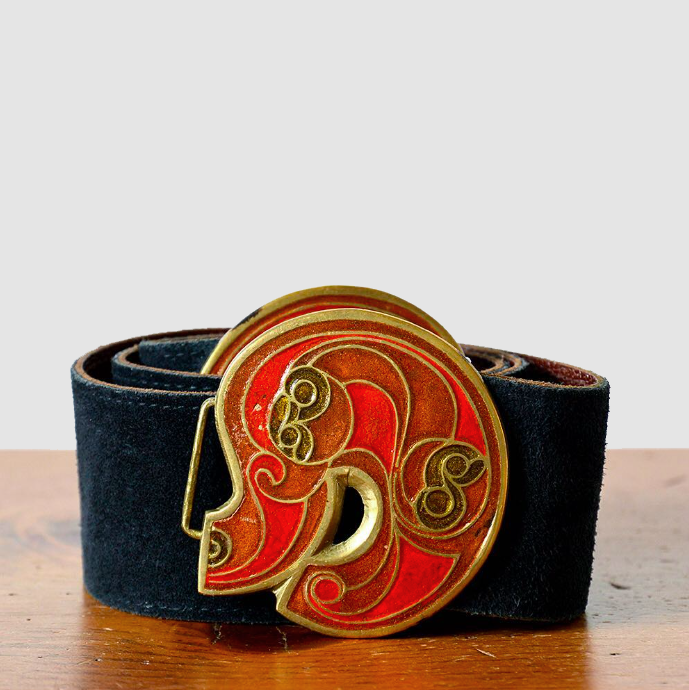 1970s Blue Suede Enamelled Art Deco Belt