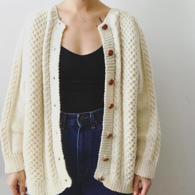 Cream Wool Cable-Knit Cardigan, Sweater