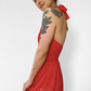 1970s Red and White Polka-Dot Tie-Back Halter Open-Back Maxi Dress