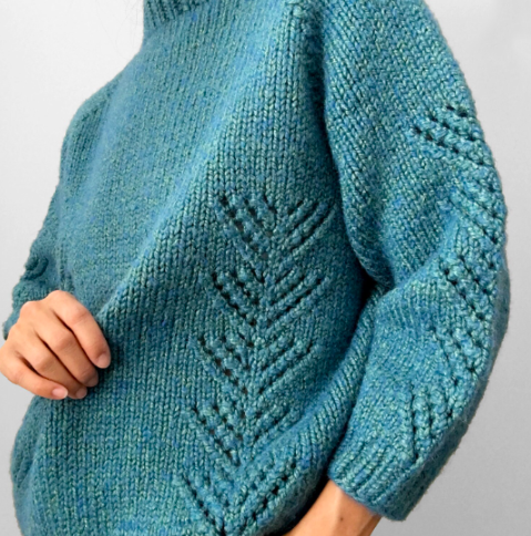 Handmade Blue Green Patterned Knit Pullover Sweater