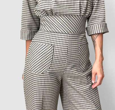 1960 Houndstooth Collared Jumpsuit