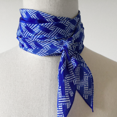 Indigo Blue and White Patterned Scarf