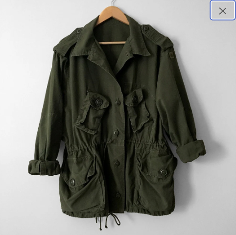 Olive Canadian Military Cinched-Waist Lightweight Parka Jacket