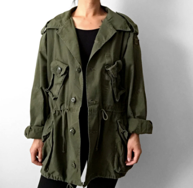 Olive Canadian Military Cinched-Waist Lightweight Parka Jacket