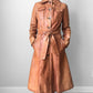 1970s Made in Canada Long Tobacco Brown Belted Leather Coat