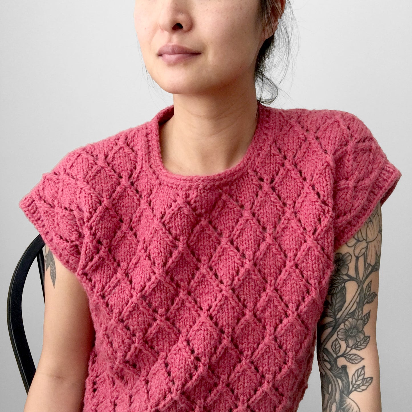 Hand-Knit Rose Textured Knit Sweater Top