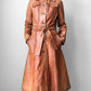 1970s Made in Canada Long Tobacco Brown Belted Leather Coat