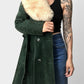1970s Made in England Faux Fur Collared Hunter-Green Suede Leather Belted Coat