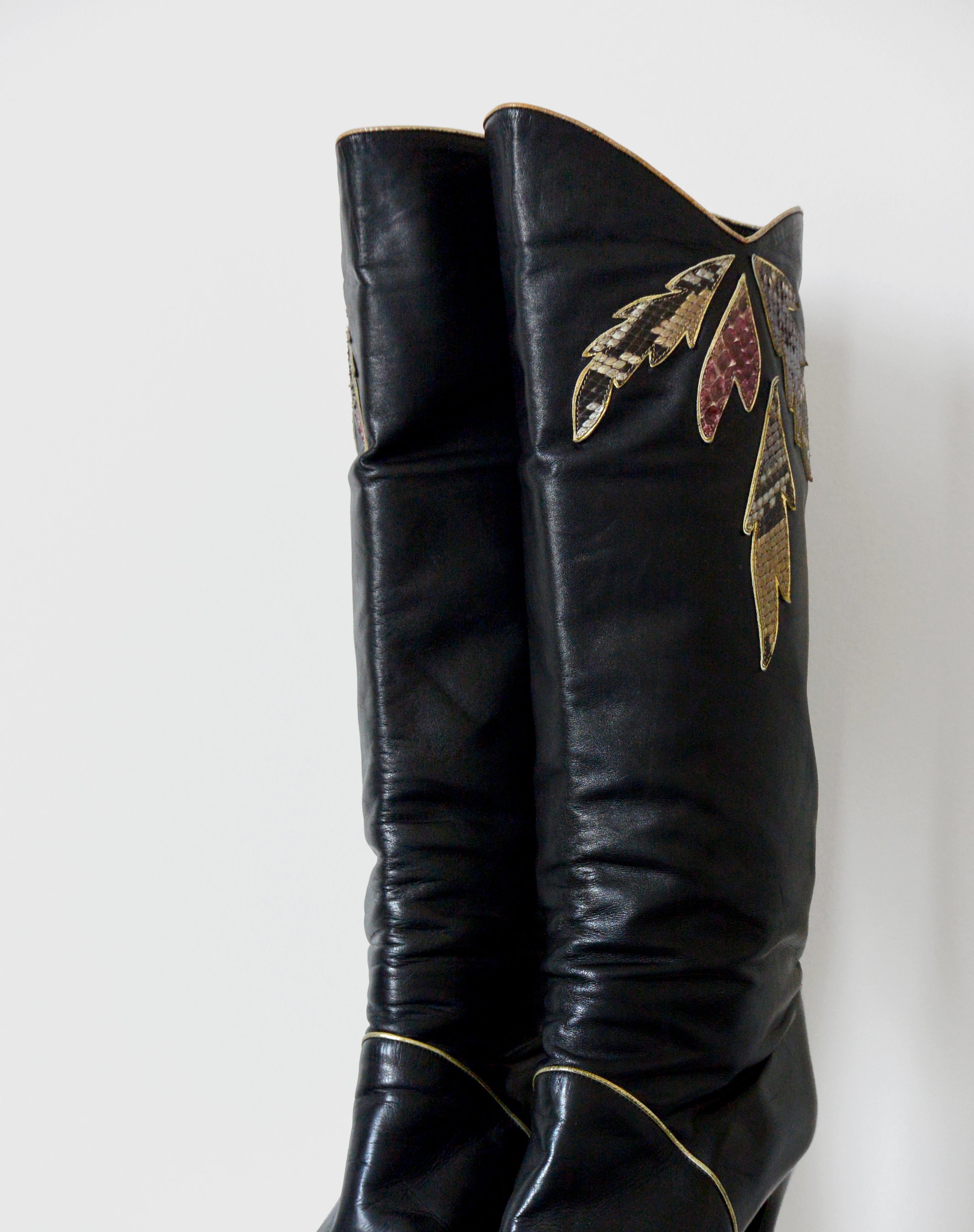 1980s Made in Italy Buttery Soft Black Leather High Heeled Boots